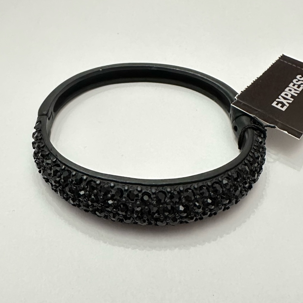 Express Women’s Hinged Metal Bangle Bracelet in Black with Sparkly Jewels